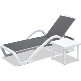 Patio Chaise Lounge Adjustable Aluminum Pool Lounge Chairs with Arm All Weather Pool Chairs for Outside,in-Pool,Lawn (Gray