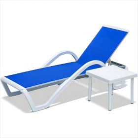 Patio Chaise Lounge Adjustable Aluminum Pool Lounge Chairs with Arm All Weather Pool Chairs for Outside,in-Pool,Lawn (Blue