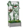 Raised Garden Bed with Trellis, Outdoor Wooden Planter Box for Climbing Plants, Vegetables Herb Growing