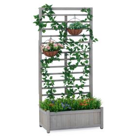Raised Garden Bed with Trellis, Outdoor Wooden Planter Box for Climbing Plants, Vegetables Herb Growing