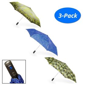 Totes 3 Pack TRX Auto Open Close Light N Go Traveler Umbrella