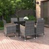 7 Piece Patio Dining Set with Cushions Poly Rattan and Glass