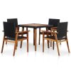 5 Piece Patio Dining Set Poly Rattan Black and Brown