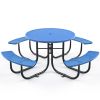 Round Outdoor Steel Picnic Table 46" blue ,with umbrella pole,Blue