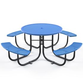 Round Outdoor Steel Picnic Table 46" blue ,with umbrella pole,Blue