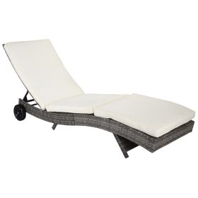 Outsunny Wicker Chaise Lounge Pool Chair, Outdoor PE Rattan Cushioned Patio Sun Lounger w/ 5-Level Adjustable Backrest & Wheels for Easy Movement