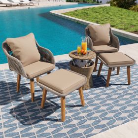 K&K 5 Pieces Patio Furniture Chair Sets, Patio Conversation Set With Wicker Cool Bar Table, Ottomans,Outdoor Furniture Bistro Sets for Porch,Backyard