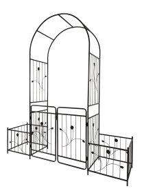 Metal Garden Arch with Gate 79.5'' Wide x 86.6'' High Climbing Plants Support Rose Arch Outdoor Black