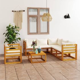 7 Piece Patio Lounge Set with Cushion Cream Solid Acacia Wood