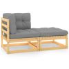 2 Piece Patio Lounge Set with Cushions Solid Wood Pine
