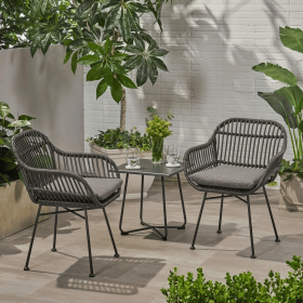 Orlando Faux Rattan Chairs (Set of 2) , Dark Gray Finish