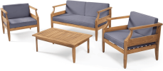 ASTON Outdoor 4 Seater Chat Set with Cushions_LOVESEAT & COFFEE TABLE &CLUB CHAIR