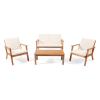 Temecula Outdoor Acacia Wood 4-Seater Chat Set_Loveseat&Coffee Table&2 Club Chairs - Brown Patina Finish + Cream Cushion