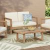 Outdoor Acacia Wood Loveseat and Coffee Table Set with Cushions, Brown Wash, Beige