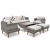 GO 6-Pieces All Weather PE Wicker Sofa Set, Outdoor Rattan sofa With Double Cushions, Wood Legs Wood Table Top, Beige and Gray
