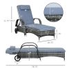 Outsunny Wicker Outdoor Chaise Lounge, 5-Level Adjustable Backrest PE Rattan Pool Lounge Chair with Wheels, Cushion & Headrest, Mixed Gray and Gray