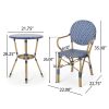 Outdoor PE Rattan and Aluminum 3 Piece French Bistro Set, Dark Teal & White, and Bamboo Finish