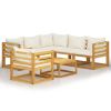 7 Piece Patio Lounge Set with Cushion Cream Solid Acacia Wood