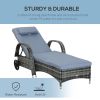 Outsunny Wicker Outdoor Chaise Lounge, 5-Level Adjustable Backrest PE Rattan Pool Lounge Chair with Wheels, Cushion & Headrest, Mixed Gray and Gray