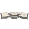 [VIDEO provided]U_Style 6 - Person Fan-shaped Rattan Suit Combination with Cushions and Table,Suitable for Garden