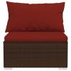 Patio Middle Sofa with Cushions Brown Poly Rattan