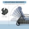 Outsunny Wicker Outdoor Chaise Lounge, 5-Level Adjustable Backrest PE Rattan Pool Lounge Chair with Wheels, Cushion & Headrest, Mixed Gray and Gray