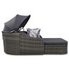 79.9" Outdoor Sunbed with Adjustable Canopy; Double lounge; PE Rattan Daybed; White Wicker; Gray Cushion