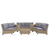 [VIDEO provided] U_Style 6 - Person Fan-shaped Rattan Suit Combination with Cushions and Table,Suitable for Garden