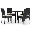 5 Piece Patio Dining Set Poly Rattan Black