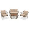 GO Bohemia-inspired 4-Person Outdoor Seating Group With Removable Cushions, Conversation Patio Set With Wood Tabletop, Beige
