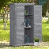TOPMAX Wooden Garden Shed 3-tier Patio Storage Cabinet Outdoor Organizer Wooden Lockers with Fir Wood (Gray Wood Color -Shutter Design)