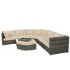 U-style Patio Furniture Set, 6 Piece Outdoor Conversation Set All Weather Wicker Sectional Sofa with Ottoman and Cushions and Small Trays