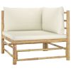 2 Piece Patio Lounge Set with Cream White Cushions Bamboo