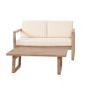 Outdoor Acacia Wood Loveseat and Coffee Table Set with Cushions, Brown Wash, Beige