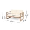 Outdoor Acacia Wood Loveseat and Coffee Table Set with Cushions, Brown Wash, Beige