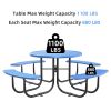 Round Outdoor Steel Picnic Table 46" blue ,with umbrella pole,Blue