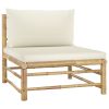 2 Piece Patio Lounge Set with Cream White Cushions Bamboo