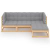 4 Piece Patio Lounge Set with Cushions Solid Wood Pine