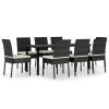 9 Piece Patio Dining Set Poly Rattan Black