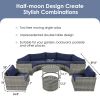 GO 9-Pieces Outdoor Half-moon Patio Sofa Set, Round Sofa Set, Modern Style Sofa, Gray Wicker, Blue Cushion