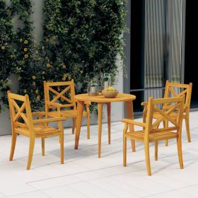 5 Piece Patio Dining Set Solid Wood Acacia (Color: brown)