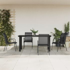 5 Piece Patio Dining Set Black Steel and Textilene (Color: Black)