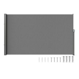 VEVOR Retractable Side Awning, 71''x 118'' Outdoor Privacy Screen, 180g Polyester Water-proof Retractable Patio Screen (Color: Gray, size: 71 x 118 inch)
