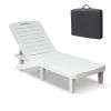 74.4" Outdoor Chaise Lounge Patio Pool Lounge Chairs with 4 Level Adjustable Backrest, White/Blue