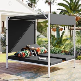 U_STYLE Outdoor Patio Sunbed Daybed with Cushions, Adjustable Seats (Color: as Pic)