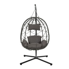 Egg Chair with Stand Indoor Outdoor Swing Chair Patio Wicker Hanging Egg Chair Hanging Basket Chair with Stand for Bedroom Living Room Balcony (Color: as Pic)