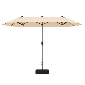 13 Feet Double-Sided Patio Twin Table Umbrella with Crank Handle (Color: Beige)