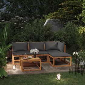 5 Piece Patio Lounge Set with Cushion Solid Acacia Wood (Color: Grey)