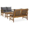 3 Piece Patio Lounge Set with Cushions Solid Acacia Wood