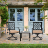 MEOOEM Patio Dining Set  Bistro Set Outdoor Furniture Square Bistro Metal Table Side Table and Swivel Dining Chairs with Cushion